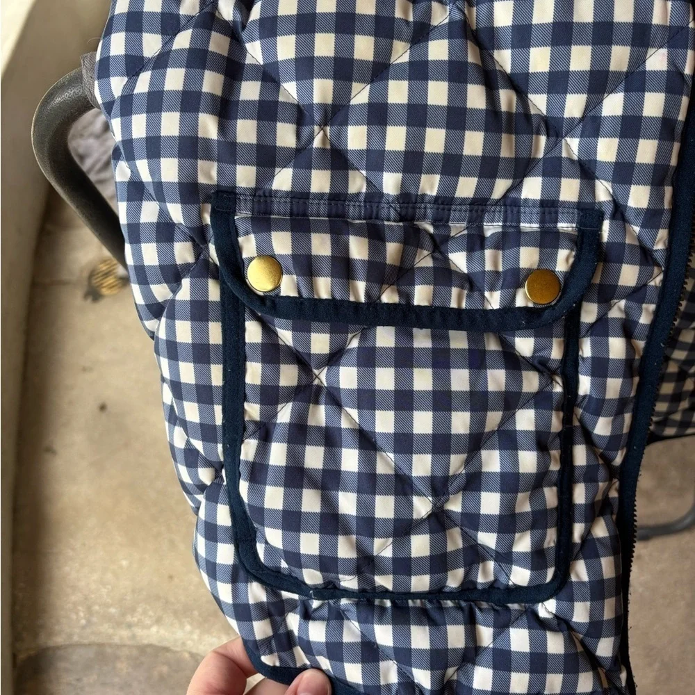 J. Crew Blue and White Checkered Gingham Quilted Warm Vest